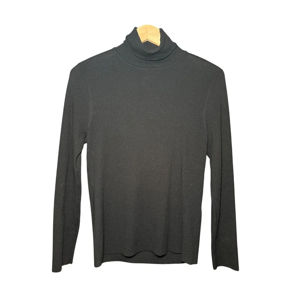 Chico's Black Ribbed Turtleneck Sweater Long Sleeve Rayon Blend Size 1 Medium